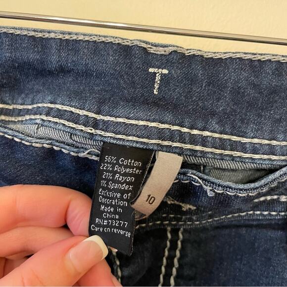 T 10 bootcut mid rise blue jeans white trendy bedazzled Bratz casual - Picture 5 of 8